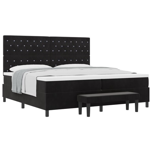 vidaXL Lit à Sommier à Ressorts avec Matelas et Banc  Noir 200x200 cm Velours