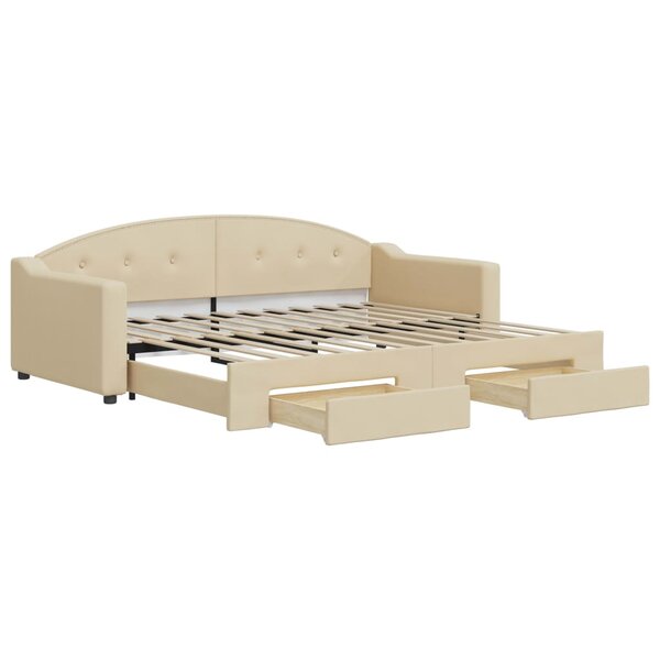 vidaXL Lit de jour avec gigogne et tiroirs sans matelas crème 90x200cm