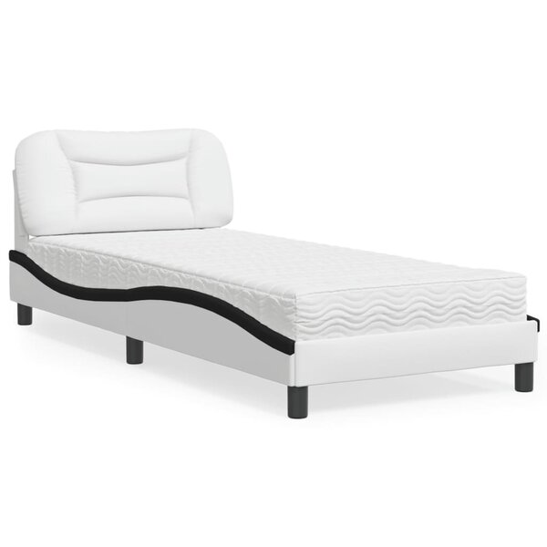 vidaXL Lit avec matelas blanc et noir 90x200 cm similicuir