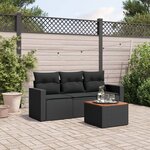 vidaXL Salon de jardin 4 Pièces avec coussins noir résine tressée