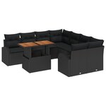 vidaXL Ensemble de Salle à Manger de Jardin en 9 pièces avec Coussins Noir Poly Rattan Acacia