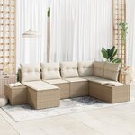 vidaXL Ensemble de Canapé de Jardin 6 Pièces avec Coussins Beige Poly Rattan