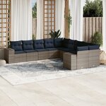vidaXL Salon de jardin avec coussins 10 Pièces gris clair résine tressée
