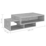 vidaXL Table basse Gris béton 105x55x32 cm Bois d’ingénierie