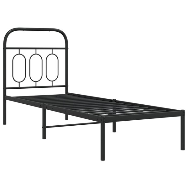 vidaXL Cadre de lit métal avec tête de lit noir 75x190 cm