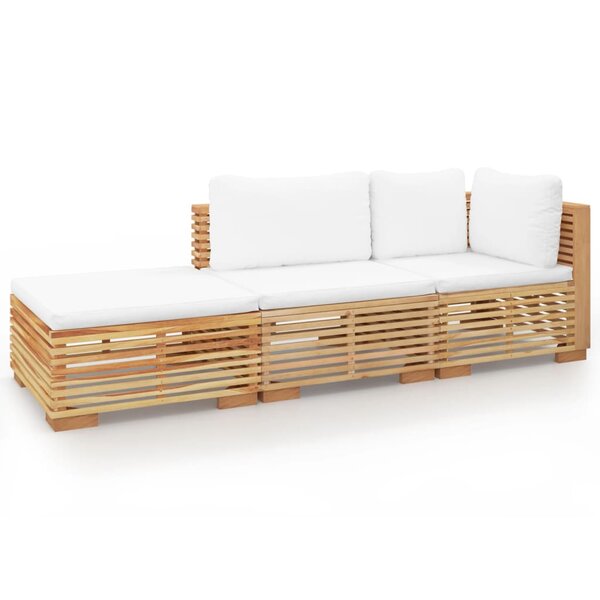 vidaXL Salon de jardin 3 Pièces avec coussins Bois de teck solide
