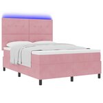 vidaXL Lit à ressorts avec matelas & LED rose 140x200 cm velours
