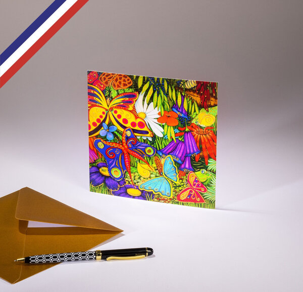 Carte simple les reine créée et imprimée en france - forêt enchantée de papillons et de fleurs