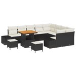 Canapé jardin 12 pièces avec coussins Noir Poly Rattan Acacia