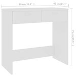 Bureau table poste de travail meuble d'ordinateur informatique étude 80 x 40 x 75 cm bois d'ingénierie blanc 02_0023525