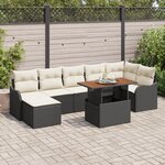 Canapé de jardin 8 pièces avec coussins noir poly rattan