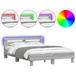 vidaXL Cadre de lit avec LED sans matelas sonoma gris 140x190 cm