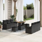 Ensemble de Canapés de Jardin 9 Pièces avec Coussins en Poly Rattan Noir