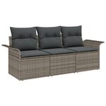 Ensemble de canapé de jardin de 3 pièces avec coussins gris en poly rattan