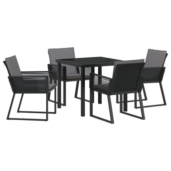 vidaXL Ensemble de Dining de Jardin 5 Pièces avec Coussins Noir Rattan Poly