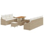 Ensemble de Canapés de Jardin 10 Pièces avec Coussins Beige Poly Rattan Acacia
