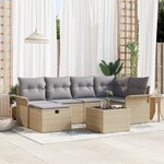 Ensemble de canapé de jardin 7 pièces avec coussins beige poly rotin vidaXL