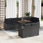 vidaXL Ensemble de salle à manger de jardin 9 pièces avec coussins en poly rattan noir et acacia