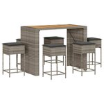 vidaXL Ensemble de bar de jardin 7 Pièces avec coussins gris poly rotin