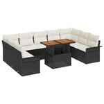 vidaXL Set de salle à manger jardin 10 pièces avec coussins noir poly rotin acacia