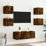 vidaXL Meubles TV muraux et lumières LED 2Pièces chêne fumé 30 5x35x30 cm