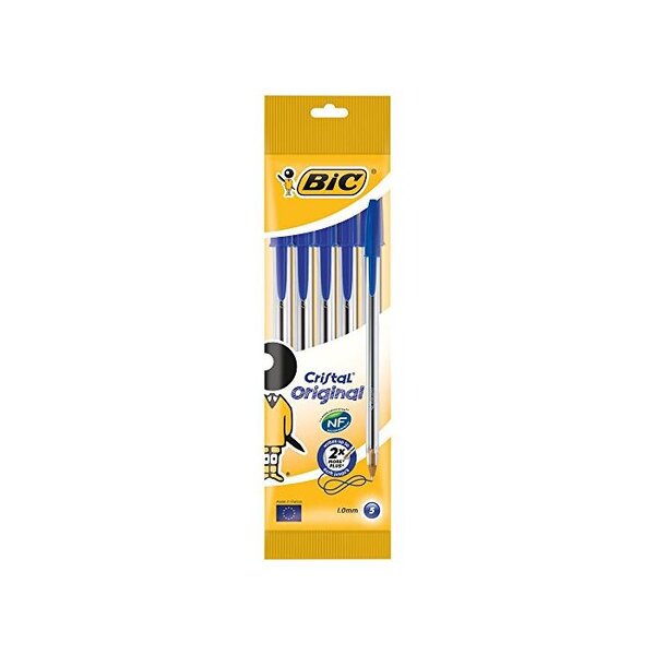 Pochette de 5 stylos-bille bleu Cristal Original BIC