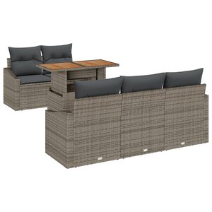 vidaXL Ensemble de repas de jardin de 6 pièces avec coussins gris en rattan poly acacia