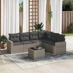 vidaXL Salon de jardin avec coussins 7 Pièces gris résine tressée