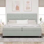 Lit à ressorts vidaXL avec matelas et lumière LED Gris clair 200x200 cm Velours