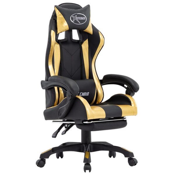 vidaXL Fauteuil de jeux vidéo avec repose-pied Doré et noir Similicuir