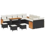 Set de canapés de jardin vidaXL 14 pièces avec coussins Noir Poly Rotin Acacia