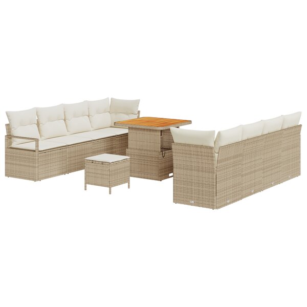 Ensemble de sofa de jardin 11 pièces avec coussins beige  poly rotin  acacia