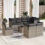 vidaXL Salon de jardin 9 Pièces avec coussins gris résine tressée