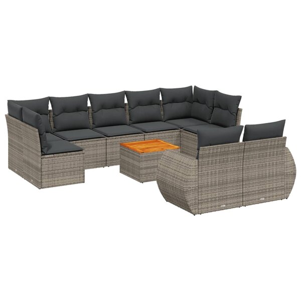 vidaXL Salon de jardin avec coussins 10 Pièces gris résine tressée