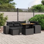 vidaXL Salon de jardin 7 Pièces avec coussins noir résine tressée