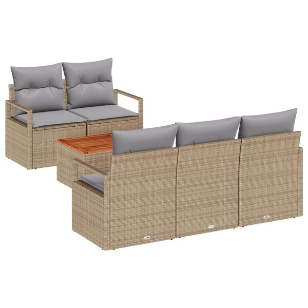 Ensemble de 6 pièces de canapé de jardin avec coussins beige en rattan poly acacia