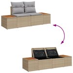 Set de canapé de jardin 3 pièces vidaXL avec coussins Beige Poly Rotin Acacia