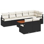 Canapés de Jardin 9 Pièces avec Coussins Rattan Noir Poly Acacia