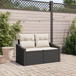 Canapé de jardin 2 places avec rangement et coussins en poly rattan noir