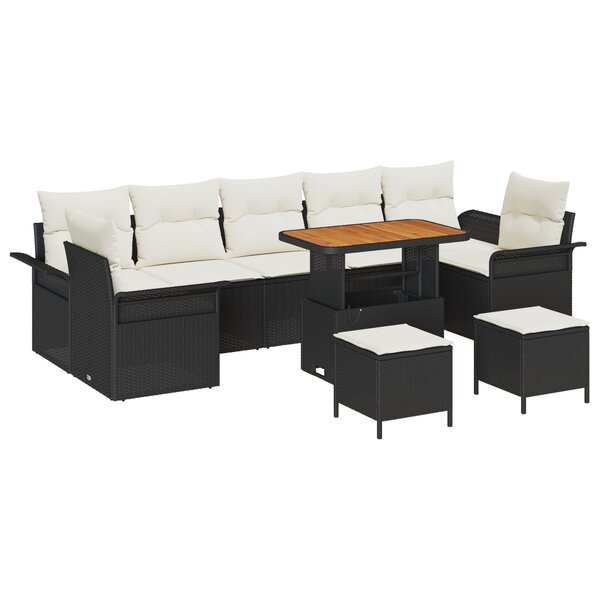 Ensemble de canapé de jardin vidaXL 10 pièces avec coussins en poly rotin noir acacia