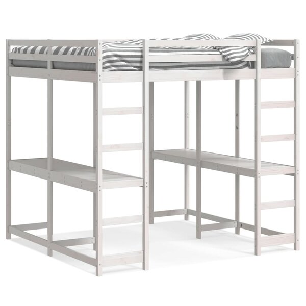 vidaXL Lit superposé et bureau et échelle 200x200cm bois de pin massif