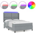 Lit à ressort vidaXL avec matelas et lumière LED gris clair 140x200 cm en tissu