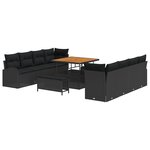 Ensemble de canapé jardin 11 pièces avec coussins noir rotin poly acacia