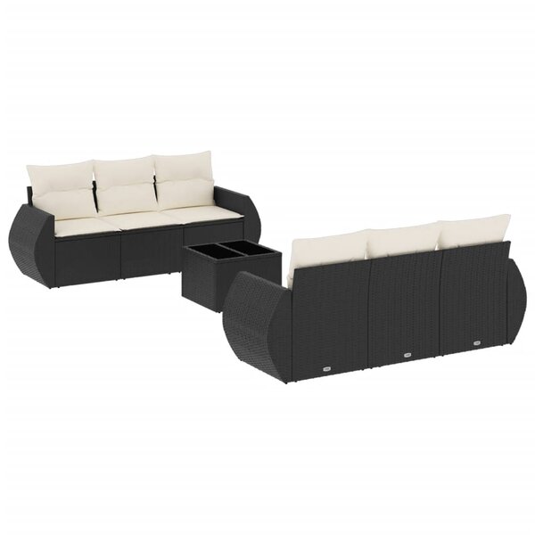 vidaXL Salon de jardin 7 Pièces avec coussins noir résine tressée
