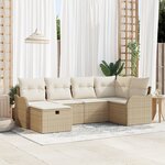 Ensemble de canapé de jardin de 6 pièces avec coussins beige en rotin poly