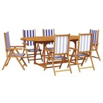 vidaXL Ensemble à manger de jardin 7 Pièces bleu blanc tissu bois massif