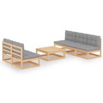 vidaXL Salon de jardin 6 Pièces avec coussins Bois de pin massif