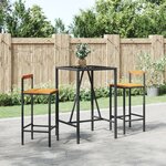 vidaXL Ensemble de bar jardin 3 Pièces noir poly rotin/bois massif acacia