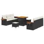 vidaXL Ensemble de Canapés de Jardin 9 pièces avec Coussins en Rattan Poly Noir Acacia