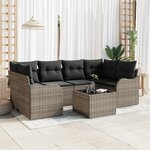 Ensemble de Canapé de Jardin 7 pièces avec Coussins Gris en Rotin